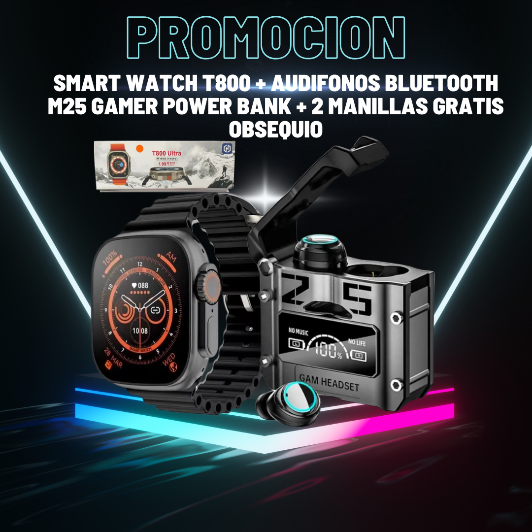 SMART WATCH T800+AUDIFONOS M25+OBSEQUIO